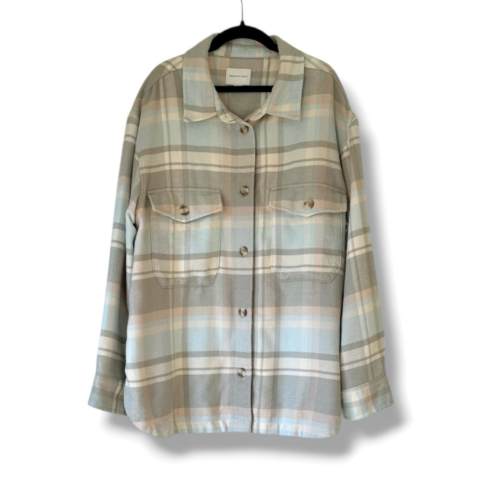 American Eagle Cotton Blend Plaid Flannel Cozy Button Up Long Sleeve Shirt L